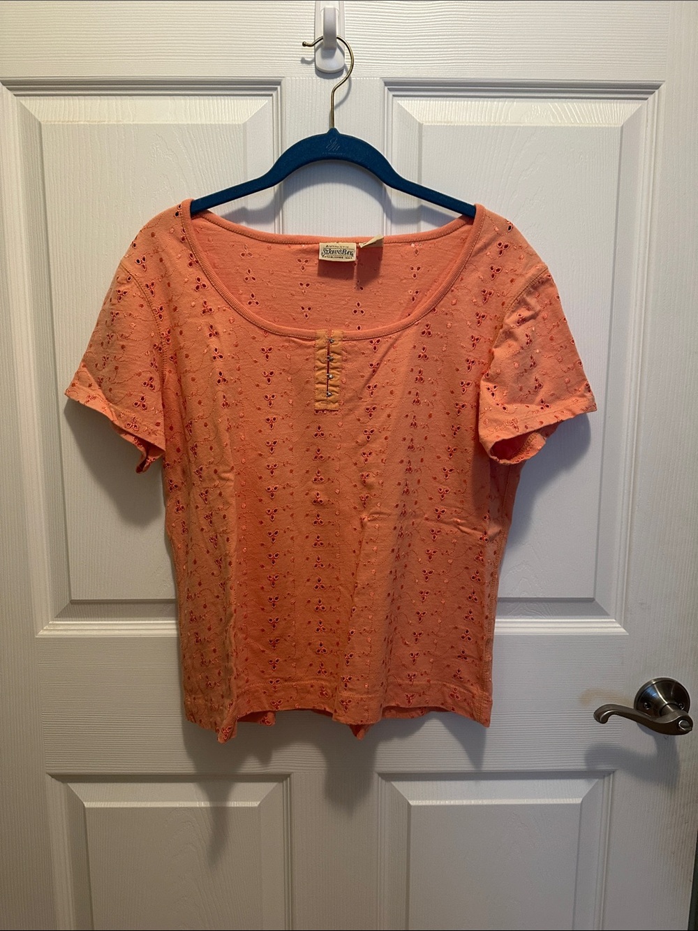 St. John's Bay Coral Eyelet Short Sleeve Scoop Neck Top